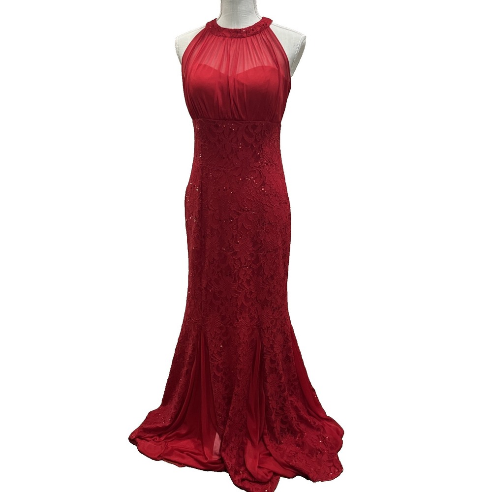 Suzy Bs Boutique Red Formal Prom Dress Size 6 Sleeveless High Neck Sequin Modest